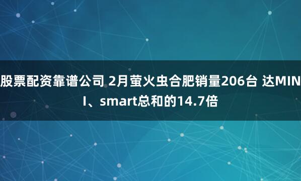 股票配资靠谱公司 2月萤火虫合肥销量206台 达MINI、smart总和的14.7倍